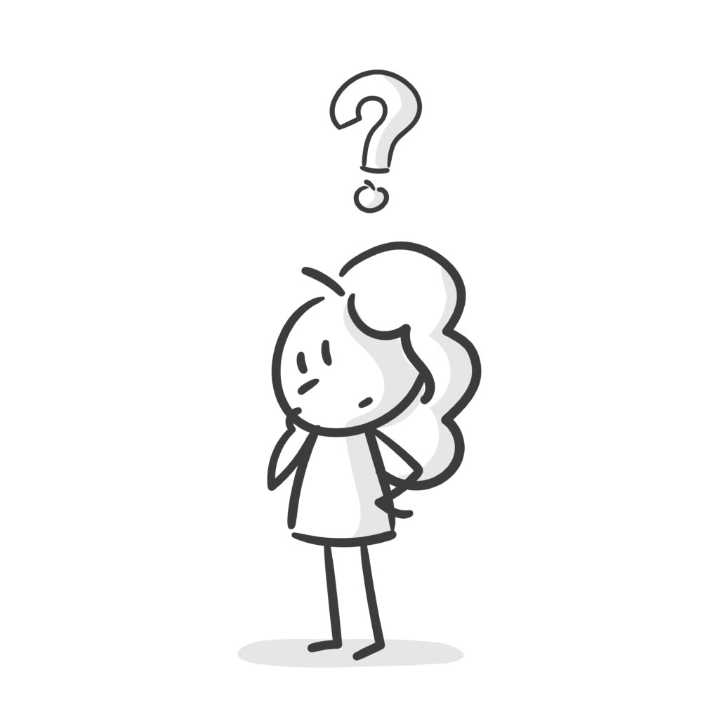 A puzzled girl with a question mark above her head.